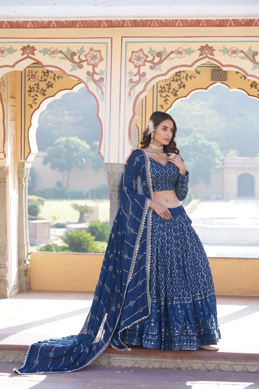 Beautiful Multi-Embroidered Georgette Wedding Lehenga Choli