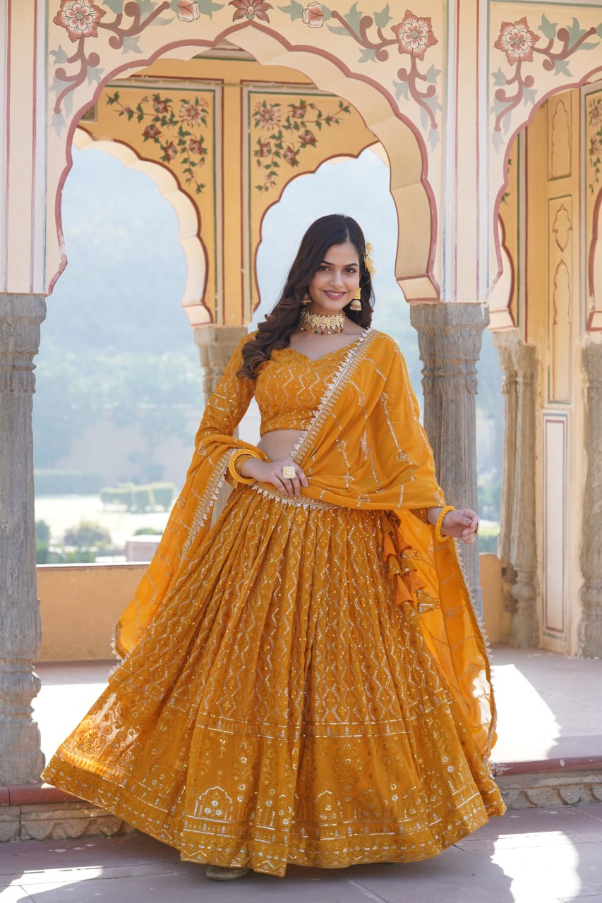 Beautiful Multi-Embroidered Georgette Wedding Lehenga Choli