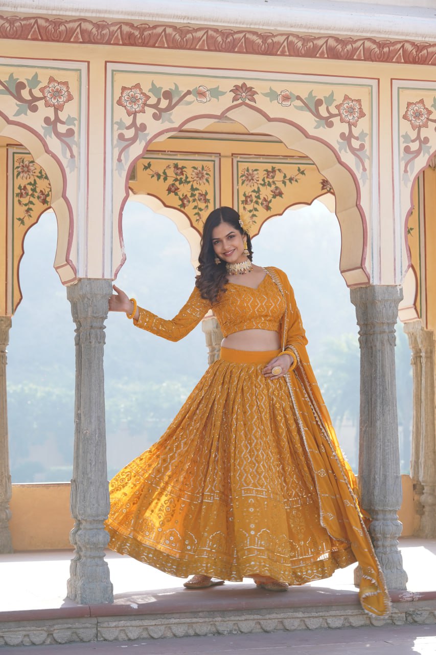 Beautiful Multi-Embroidered Georgette Wedding Lehenga Choli