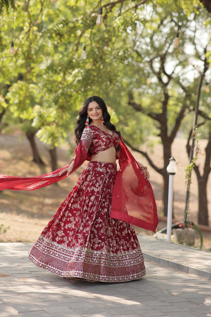 Attractive Pure Viscose Jacquard Lehenga Choli & Dupatta Set