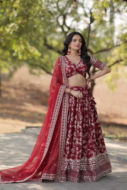 Attractive Pure Viscose Jacquard Lehenga Choli & Dupatta Set