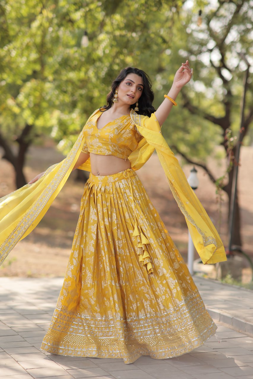 Attractive Pure Viscose Jacquard Lehenga Choli & Dupatta Set