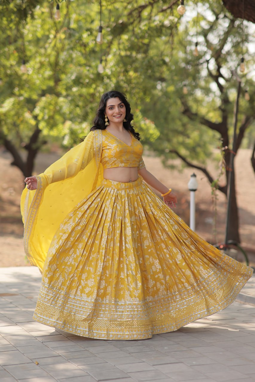 Attractive Pure Viscose Jacquard Lehenga Choli & Dupatta Set