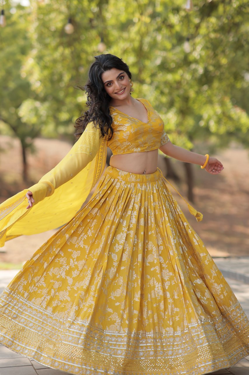 Attractive Pure Viscose Jacquard Lehenga Choli & Dupatta Set