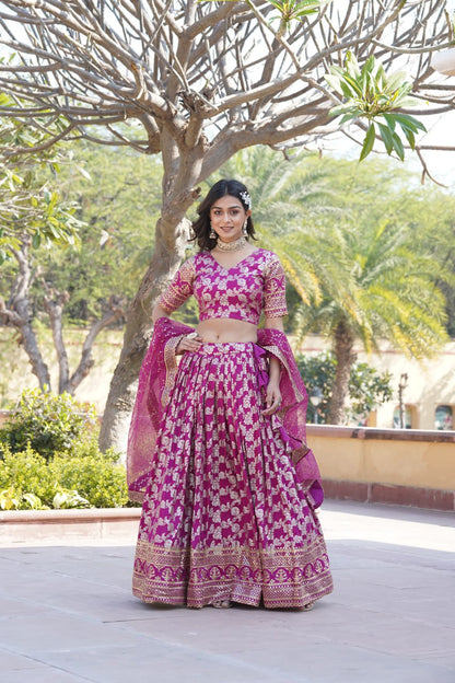 Charming Multi Embroidered Jacquard Wedding Wear Lehenga Choli