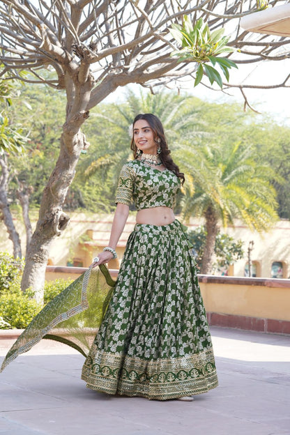 Charming Multi Embroidered Jacquard Wedding Wear Lehenga Choli