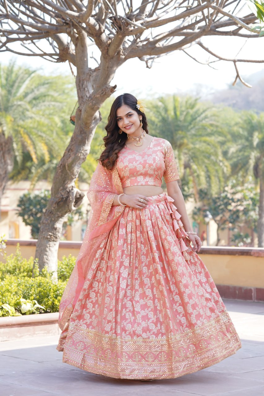 Charming Multi Embroidered Jacquard Wedding Wear Lehenga Choli