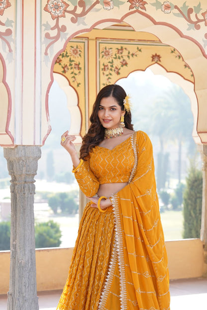 Beautiful Multi-Embroidered Georgette Wedding Lehenga Choli