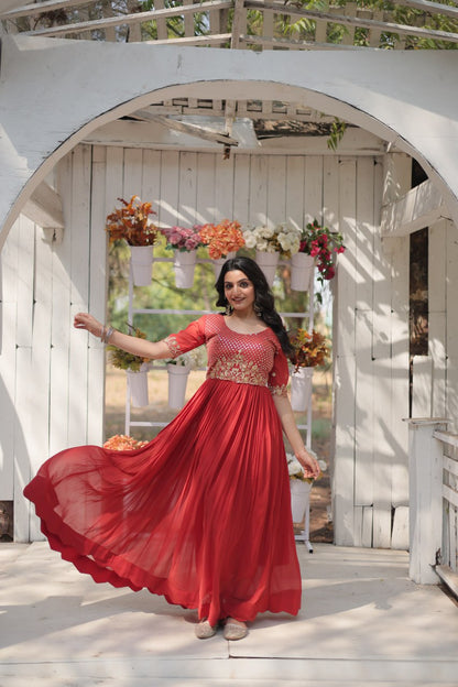 Breathtaking Georgette Reception Wear Plain Gown