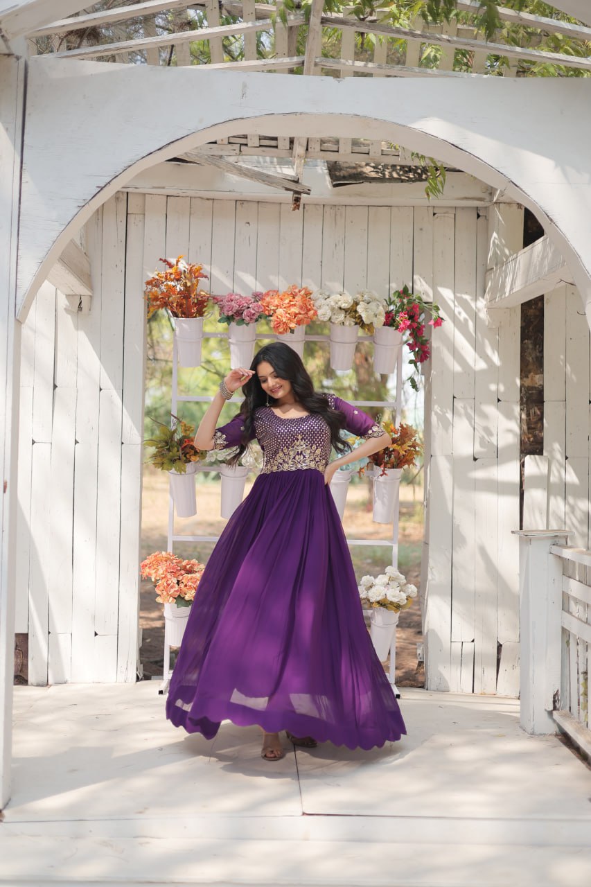 Breathtaking Georgette Reception Wear Plain Gown