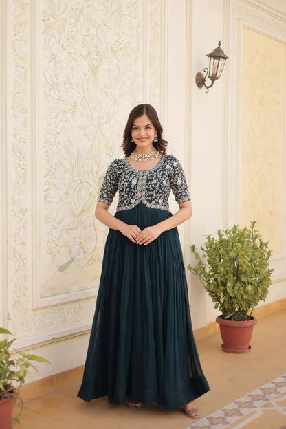 Adorable Embroidered Georgette Reception Wear Gown