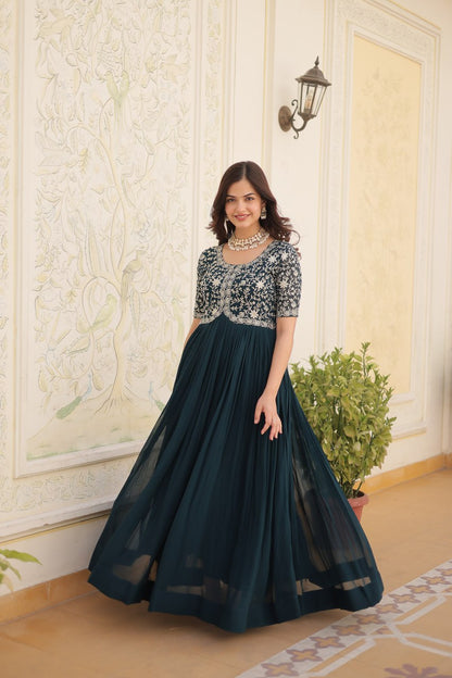 Adorable Embroidered Georgette Reception Wear Gown