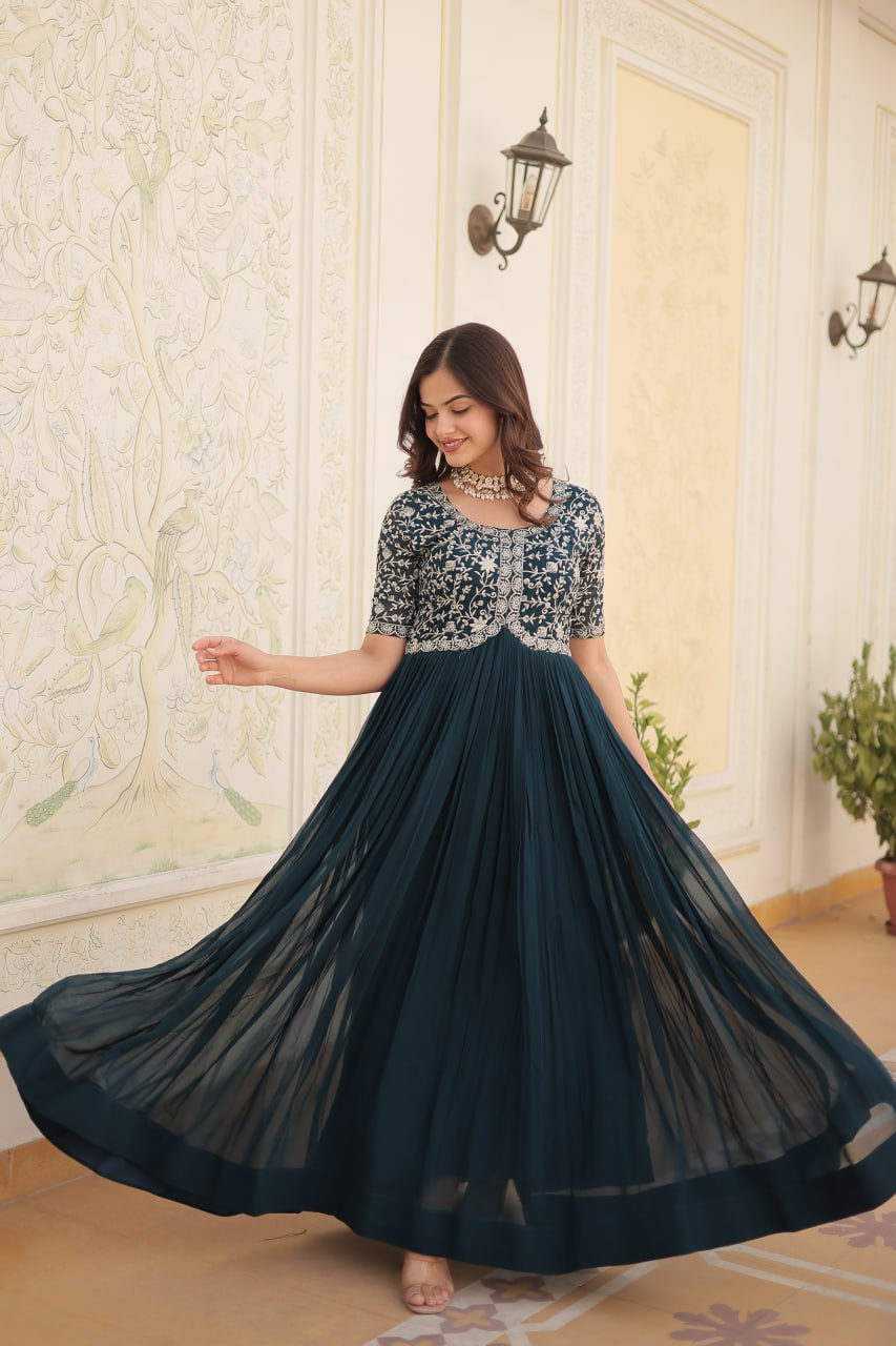 Adorable Embroidered Georgette Reception Wear Gown