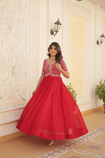 Adorable Embroidered Georgette Reception Wear Gown