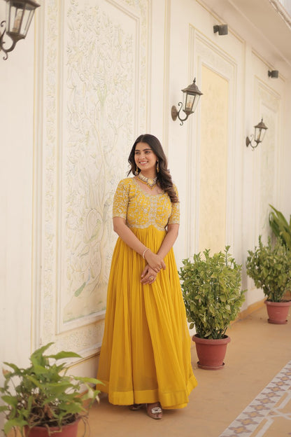 Adorable Embroidered Georgette Reception Wear Gown