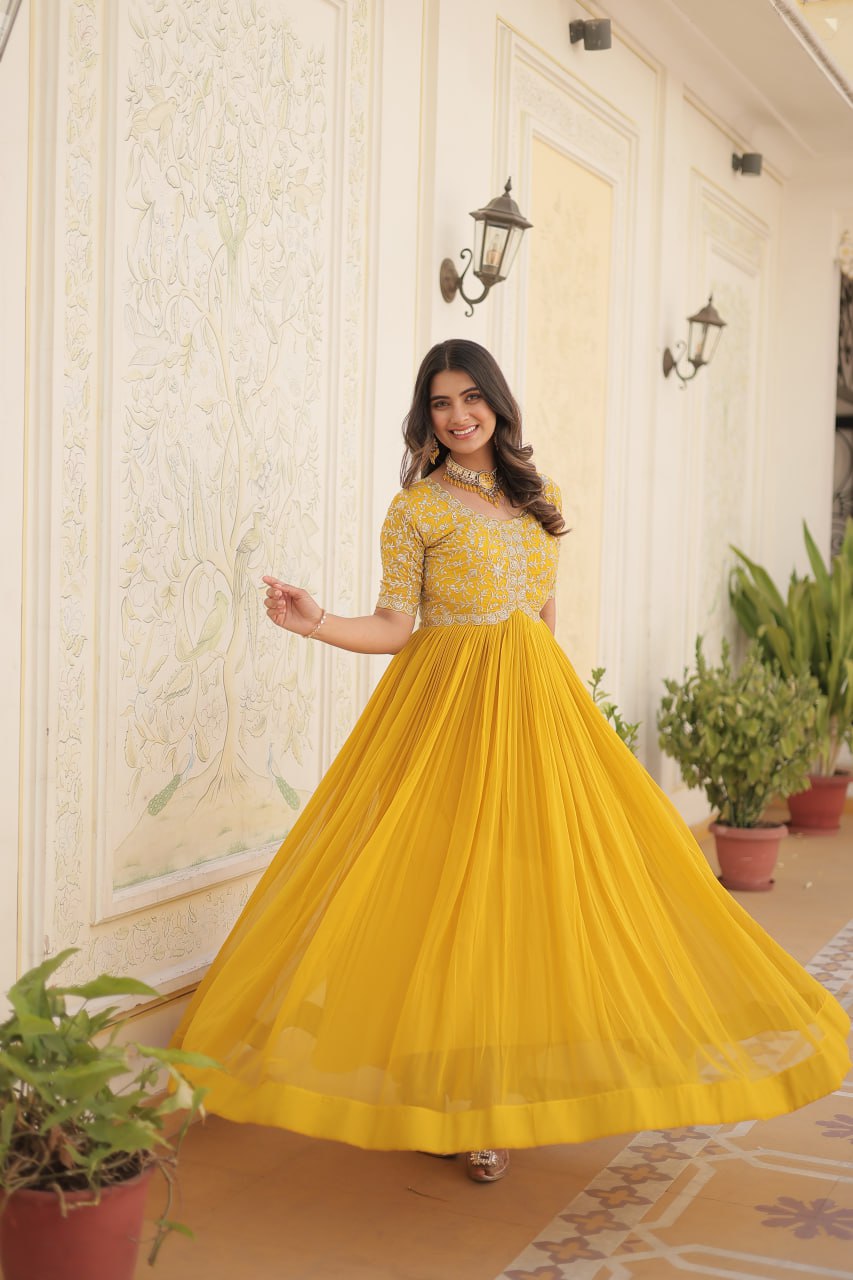 Adorable Embroidered Georgette Reception Wear Gown