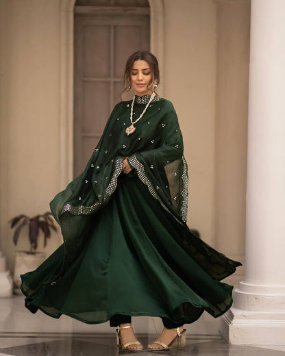 Suhana Green Sequin Embellished Dupatta With Gown