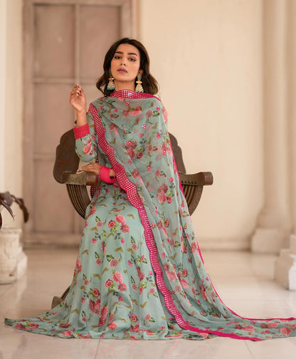 Falak Printed Sinon Fabric Gown And Dupatta Set