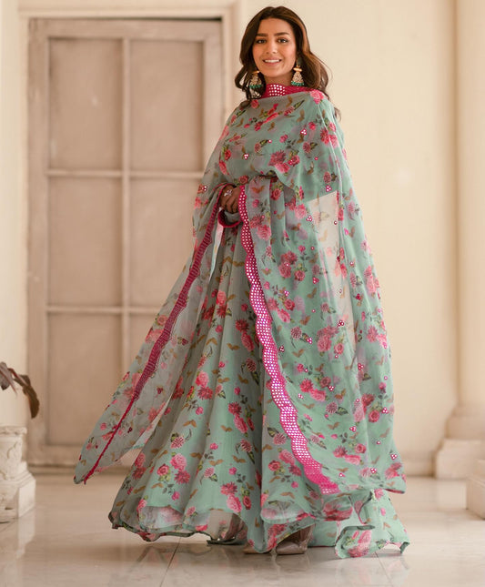 Falak Printed Sinon Fabric Gown And Dupatta Set