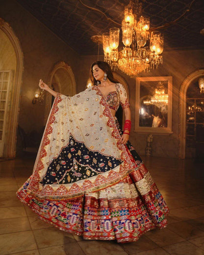 Kinjal Dave Designer Silk Mirror Work Lehenga Choli With Dupatta