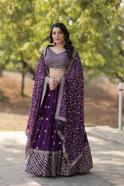 Purple Faux Blooming Embroidered Lehenga Choli Set