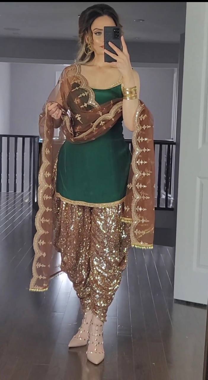 BEAUTIFUL GREEN AND CREM KURTA AND DHOTI SALWAR S245